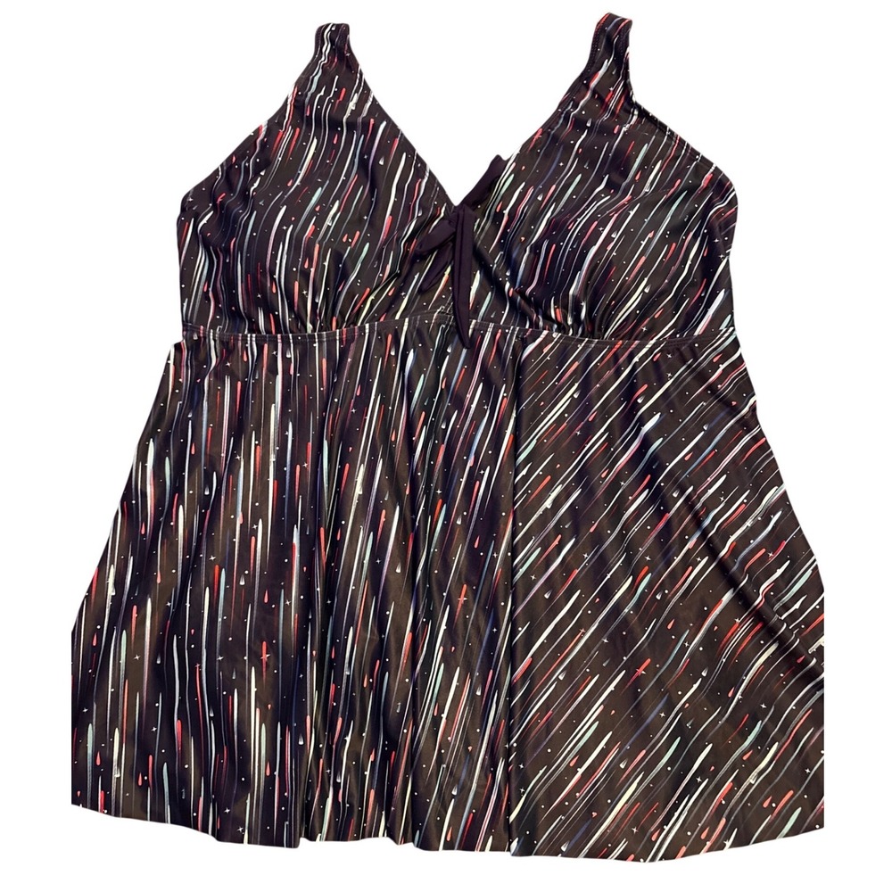 Plus Size Swimdress Tankini Top Padded Flowy Striped Swimwear 28W